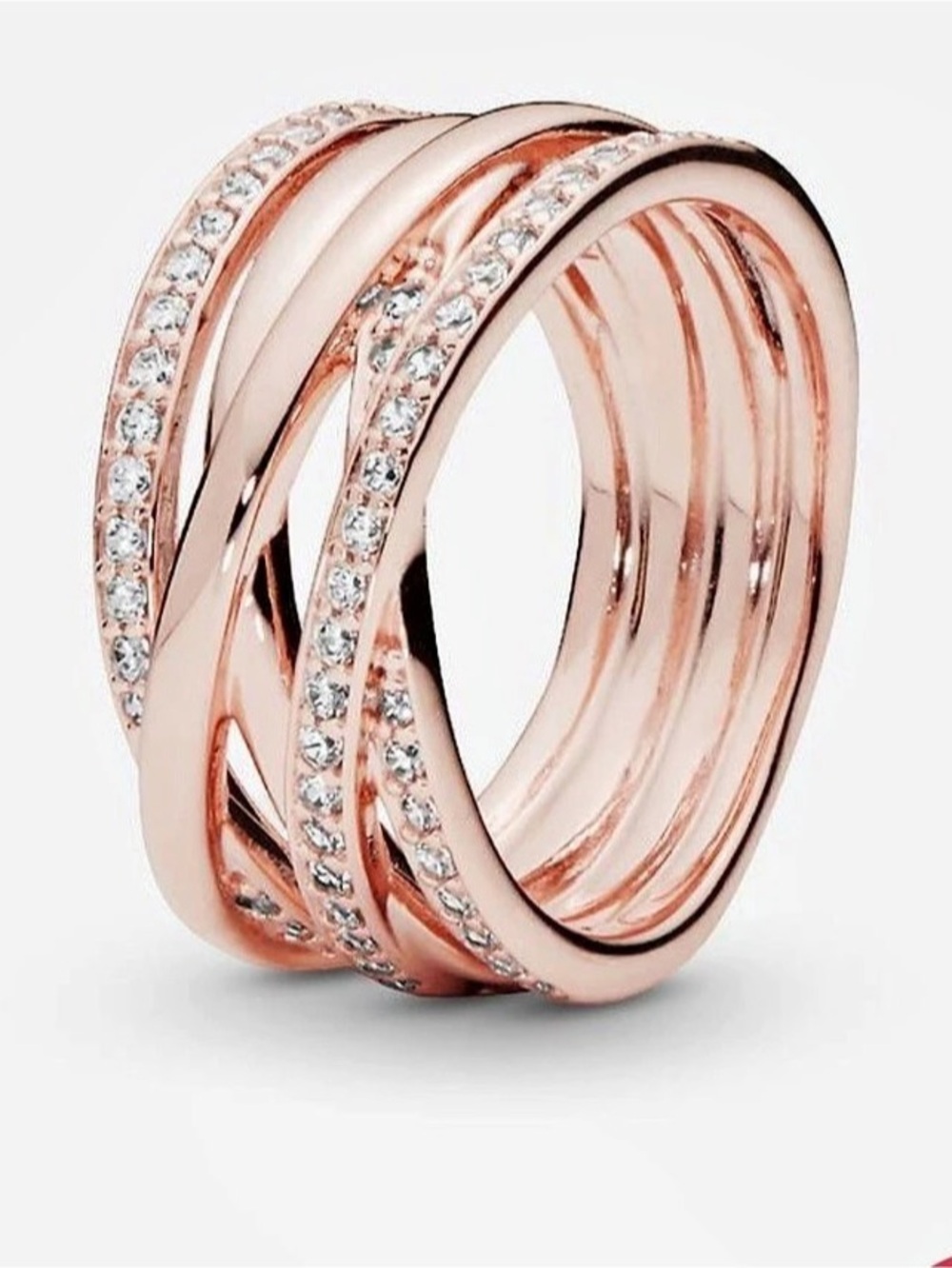Pandora Sparkling & Polished Lines Ring Rose Gold-Plated Crystal
